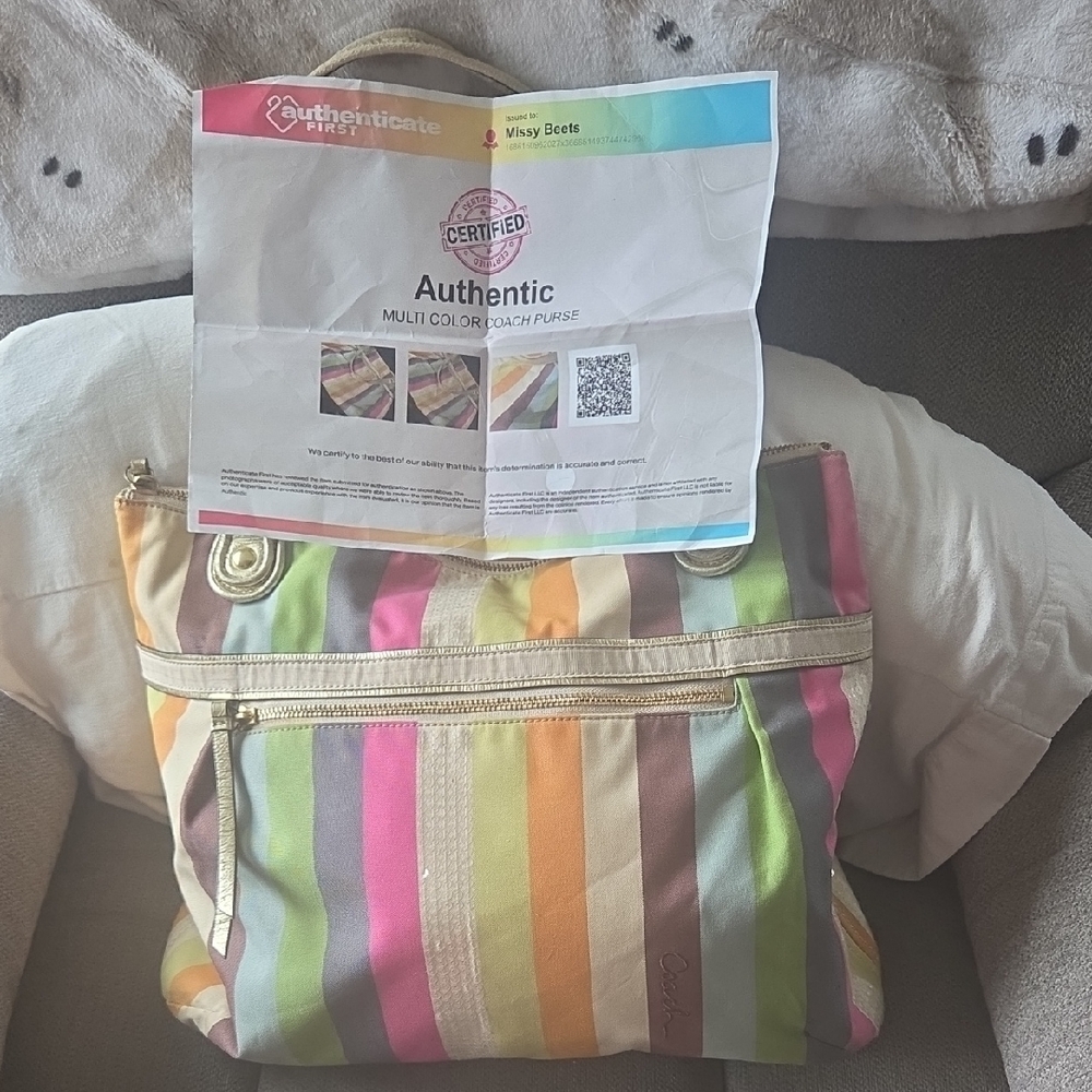 Coach Multicolor Stripe Tote - Pink, Green, Yellow, Brown